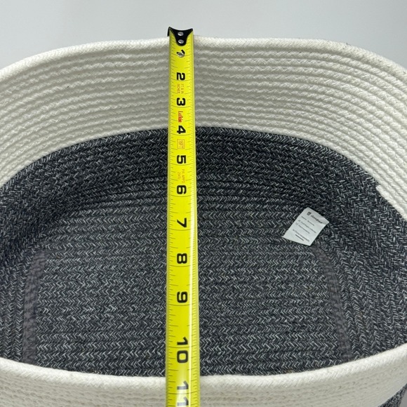 Goodpick Woven Cotton Rope Basket Two Tone Gray White Oval Storage Bin Handle - Picture 6 of 7